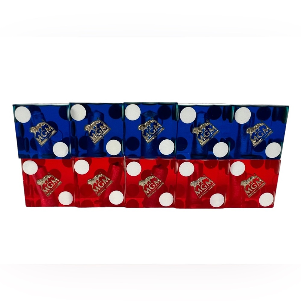MGM Casino Dice Lot Of 10 Red Blue Cancelled Drilled Translucent Number Vintage